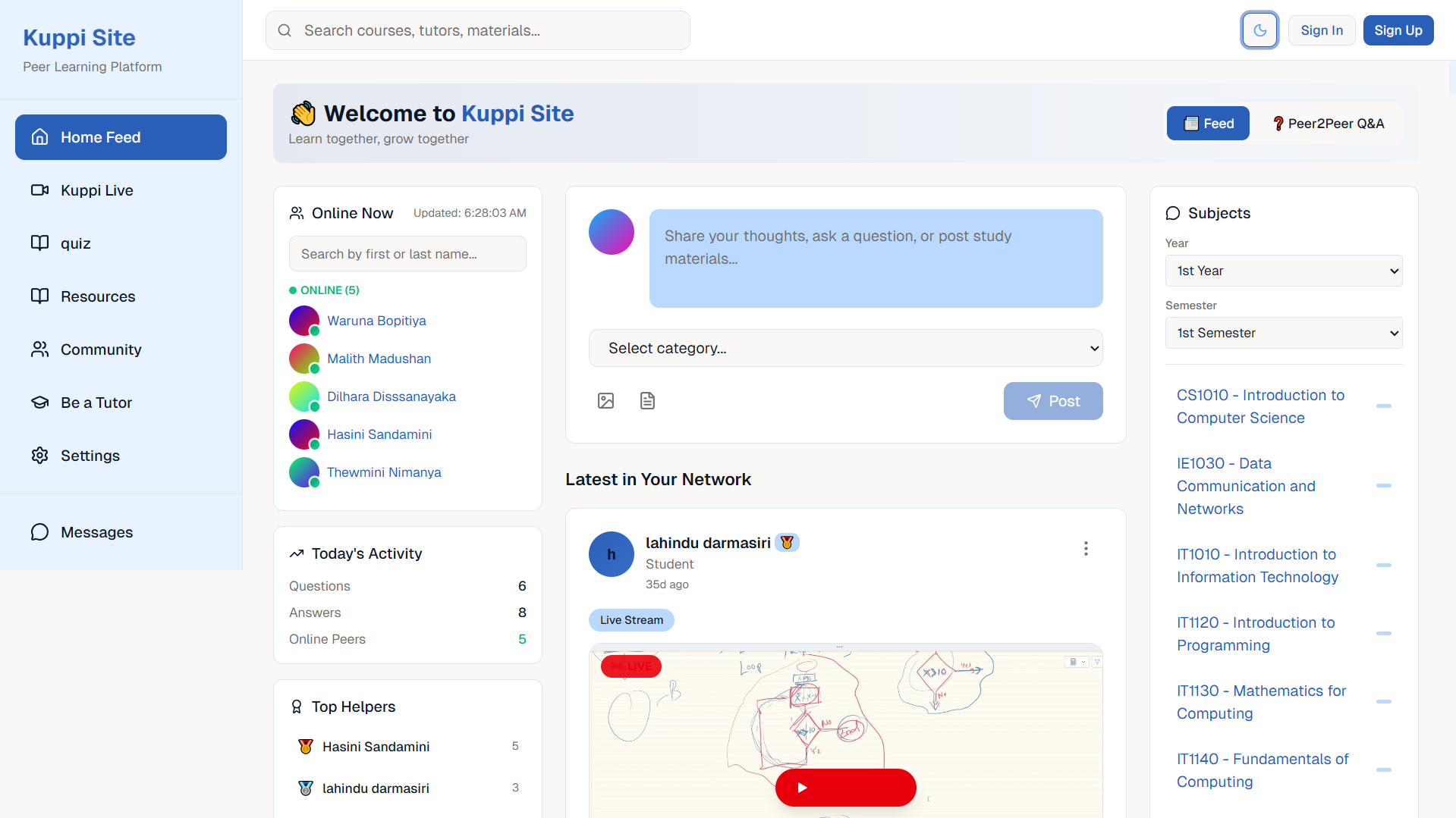 UniHub - Peer-to-Peer Learning Platform